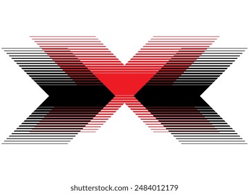 Vector red black pattern in the form of letter X. striped design element. Modern vector background. For a sports car, sports clothes, interior, toys