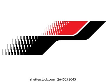 Vector red and black pattern with pixels on a white background. Racing design element for car body, boat, sportswear, toy. Dynamic Striped vector background. Speed