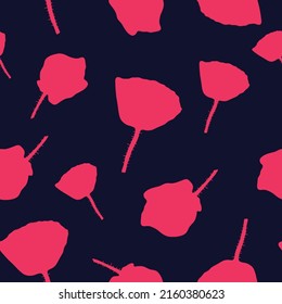 Vector red black Poppy Flower seamless pattern background with poppy flowers, blossom, leaves