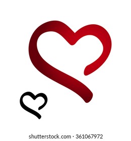Vector red and black silhouette of heart  - hand drawing symbol