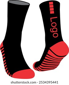 Vektorrote und schwarze Fußballsocken auf weißem Hintergrund. Socken Silhouette Vektor. Socken. Bearbeitbares Vektordesign.