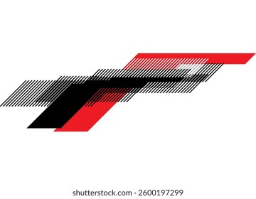Vector red and black striped pattern on a white background. Sport design element from lines. Vector background. Speed, racing.