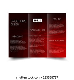 Vector red and black tri-fold brochure design template with abstract background with sunbeams EPS10 Tri-Fold Mock up & back Brochure Design