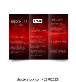 Vector red and black tri-fold brochure design template with abstract geometric background EPS10 Tri-Fold Mock up & back Brochure Design 