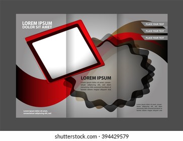 Vector red and black tri-fold brochure design template with abstract geometric background EPS10 Tri-Fold Mock up & back Brochure Design
