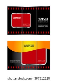 Vector red and black tri-fold brochure design template with abstract geometric background EPS10 Tri-Fold Mock up & back Brochure Design
