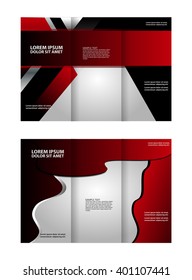 Vector red and black tri-fold brochure design template with abstract geometric background EPS10 Tri-Fold Mock up & back Brochure Design
