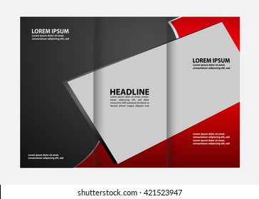 Vector red and black tri-fold brochure design template with abstract geometric background EPS10 Tri-Fold Mock up & back Brochure Design
