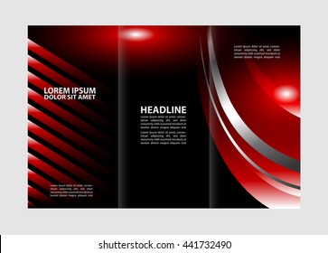 Vector red and black tri-fold brochure design template with abstract geometric background EPS10 Tri-Fold Mock up & back Brochure Design
