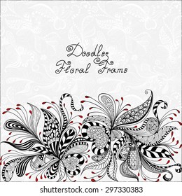 Vector rojo, negro y blanco patrón floral de espirales, remolinos, garabatos