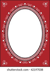 Vector of red, black and white Valentine border, frame or tag with gingham trim.