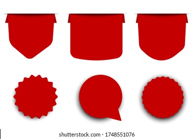 Vektorrotes Blanko zum Preis. Set von Aufklebern und Etiketten verschiedener Formen. Stockfoto.