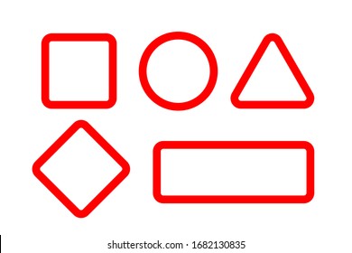 Vector red blank geometrical frames set. Design templates of rectangle, square, rhombus, triangle and circle isolated on white background
