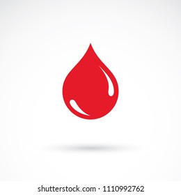 Vector red blood drop illustration isolated on white. Hematology theme, medical treatment design for use in medicine, rehabilitation or pharmacology.