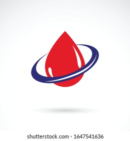 Vector red blood drop illustration isolated on white. Healthcare and medical treatment concept for use in pharmacy business.