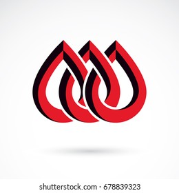 Vector red blood drop illustration isolated on white. Hematology theme, medical treatment design for use in medicine, rehabilitation or pharmacology.