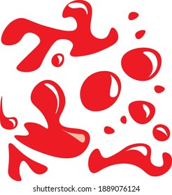 Vector Red Blood Splatter diseño de ilustraciones de arte único editorial color rojo imagen de decoración de manchas. Nuevo logo de la tienda de tomates de estilo limpio, proyecto de investigación de detectives, raro sello de icono.

