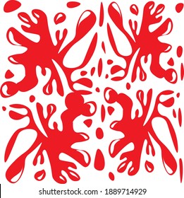 Vector Red Blood splatter art illustration design unique editorial red color stain decoration image. Book game cartoon style tomato shop logo, detective investigation work project, icon wine stamp.