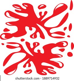 Vector Red Blood splatter art illustration design unique editorial red color stain decoration image. Book game cartoon style tomato shop logo, detective investigation work project, icon wine stamp.