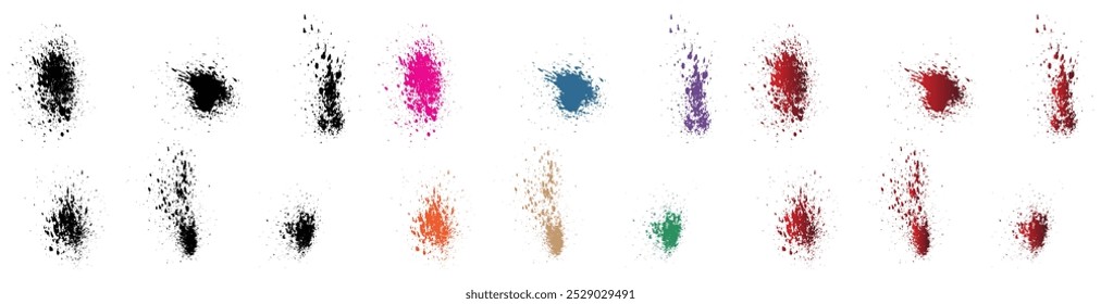 Vector red blood and wheat, purple, orange, red, green, black color splash illustration brush stroke background set