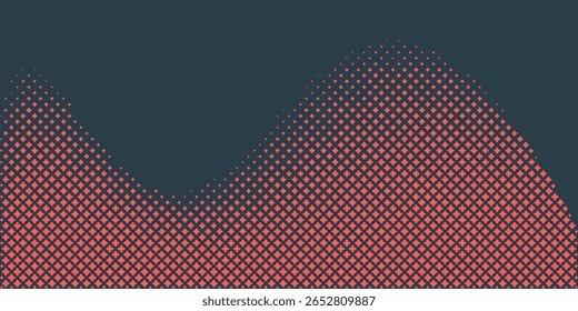 Vector red and blue abstract halftone background with curved wave pattern and rounded dots. Minimalist pop art design, perfect for modern graphic projects