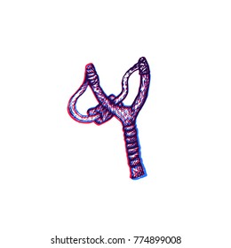 vector red blue anaglif black work tattoo dot art hand drawn engraving style slingshot illustration isolated white background