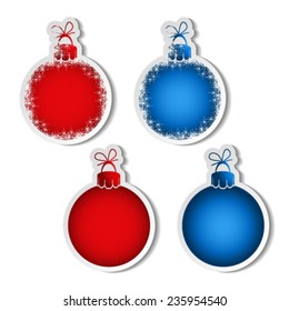 Vector red and blue balls for advertising text on the white background, stickers with shadow 