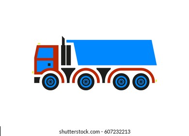 Vector red and blue big truck isolated on white background.