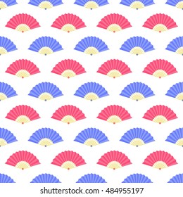 Vector Red Blue Fan Seamless Pattern on White