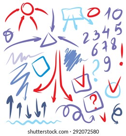 vector red and blue figures highlight pen circle, hand draw circles arrows set