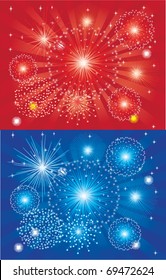 vector red and blue fireworks