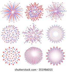 Vector Red and Blue Fireworks Illustrations set