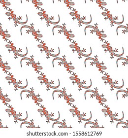 Vector Red and Blue Floral Lizards on White Background Seamless Repeat Pattern. Background for textiles, cards, manufacturing, wallpapers, print, gift wrap and scrapbooking