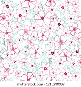 Vector Red and Blue Flower Mix on white Seamless Background Pattern Design. Perfect for fabric, wallpaper, stationery and scrapbooking projects