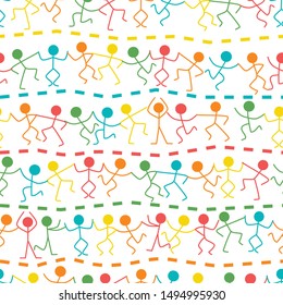 Vector Red Blue Green Yellow Orange People Dancing Repeat Pattern