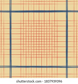 Vector red blue grid check yellow seamless pattern