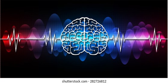 vector red blue purple brain processes technology, creative idea concept. wave. ecg, ekg, electrocardiogram.