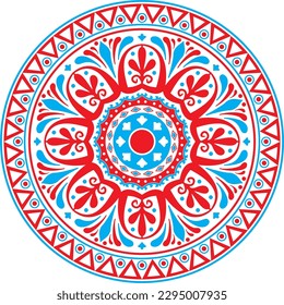 Vector red and blue round classical ornament of Ancient Greece and Roman Empire. Circle, Arabesque, Byzantine pattern.
