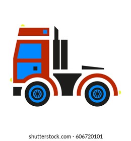 Vector red and blue semi truck without trailer isolated on white background.