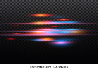 Vector red and blue special effect. Luminous stripes on a transparent background. Beautiful glow glow and spark.particle motion effect.