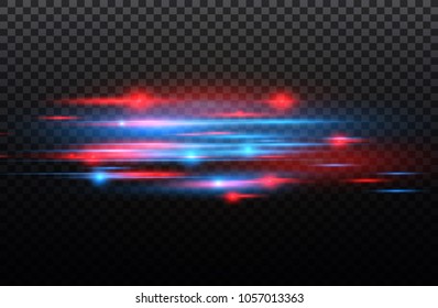 Vector red and blue special effect. Luminous stripes on a transparent background. Beautiful glow glow and spark.particle motion effect.