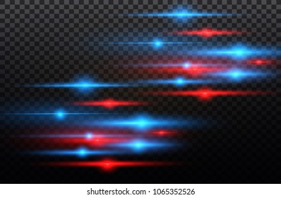 Vector red and blue special effect. Luminous stripes on a transparent background. Beautiful glow glow and spark.particle motion effect.