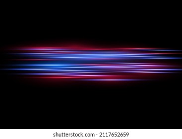 Vector Red And Blue Special Effect. Glowing Abstract Glittering Police Line. Laser Beams, Horizontal Light Rays. Luminous Stripes On A Transparent Background. Abstract Fire Flare Trace Lens Flares.