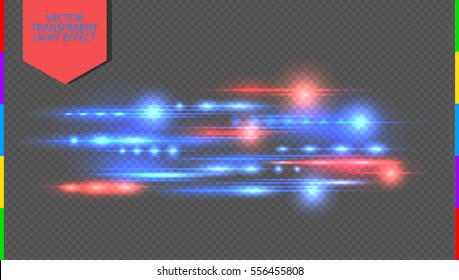 Vector Red And Blue Special Effect. Glowing Streaks On Transparent Background. Beautiful Glow Light Flare And Spark. Luminous Abstract Sparkling Lined Night Disco Club Wallpaper