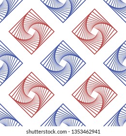 Vector Red Blue Square Seamless Pattern Isolated on White Background. Geometric Texture. Ornamental Template for Banner