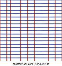 Vector red blue stripes white grid seamless pattern