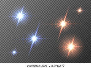 Vector red blue sun lens flare transparent background special light effect. Abstract blur glow glare design. Star rays spotlight. Electric lightning bolt sparks. Hot and cold isolated sparkling burst