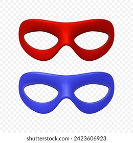 Vector Red and Blue Super Hero Mask Set. Face Character, Superhero Comic Book Mask Closeup. Superhero Photo Prop, Carnival Face Mask, Glasses. Comic Book Concept for Costume Parties and Events