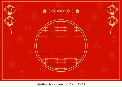 Vector - Red border or frame on Chinese New Year 2025. Holiday, Season greeting. Can be use for invitation card. Copy space.