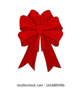 Vector red bow with beautiful ribbons, festive background